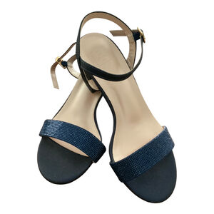 DB Studio Navy Glitter Ankle Strap Block Heel Sandals Size 6